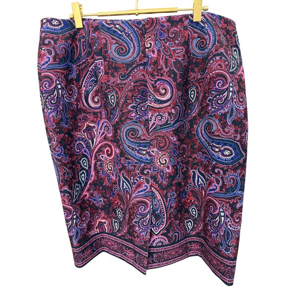 Talbots Paisley Pencil Skirt Blue Purple Knee Length Lined Women’s Size 14 EUC - Picture 2 of 6